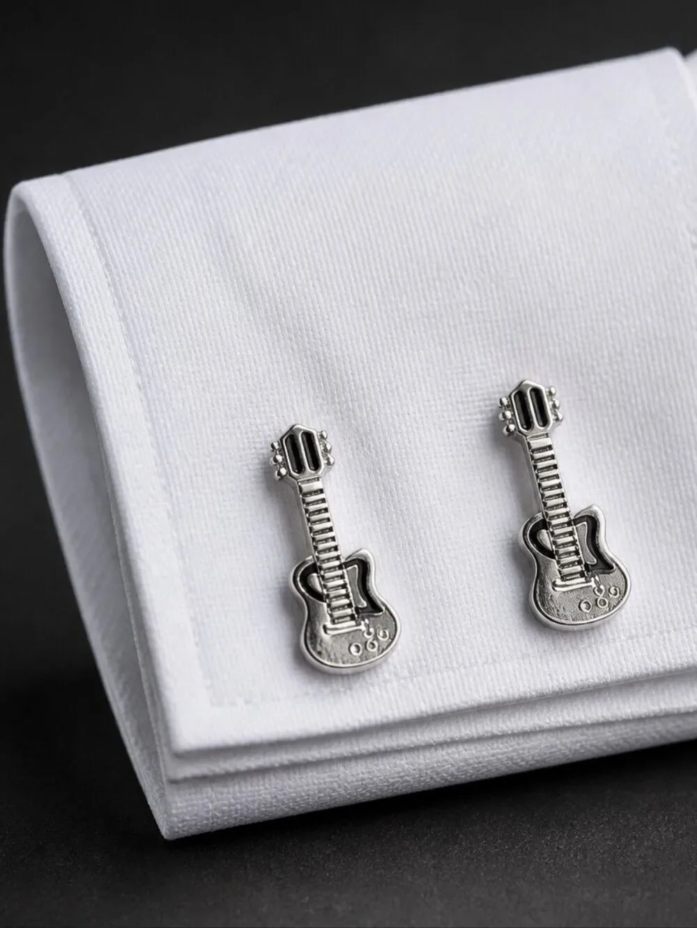 Guitar Cufflinks Silver Musician Tuxedo Prom Wedding Masculine Gift Professional